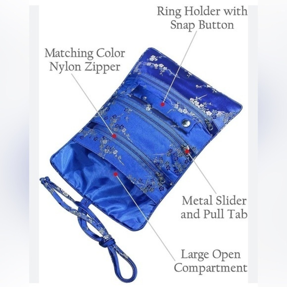 Swhiteme Silk Brocade Jewelry Roll blue